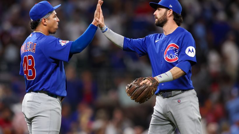The Cubs celebrate a victory over the Braves.
