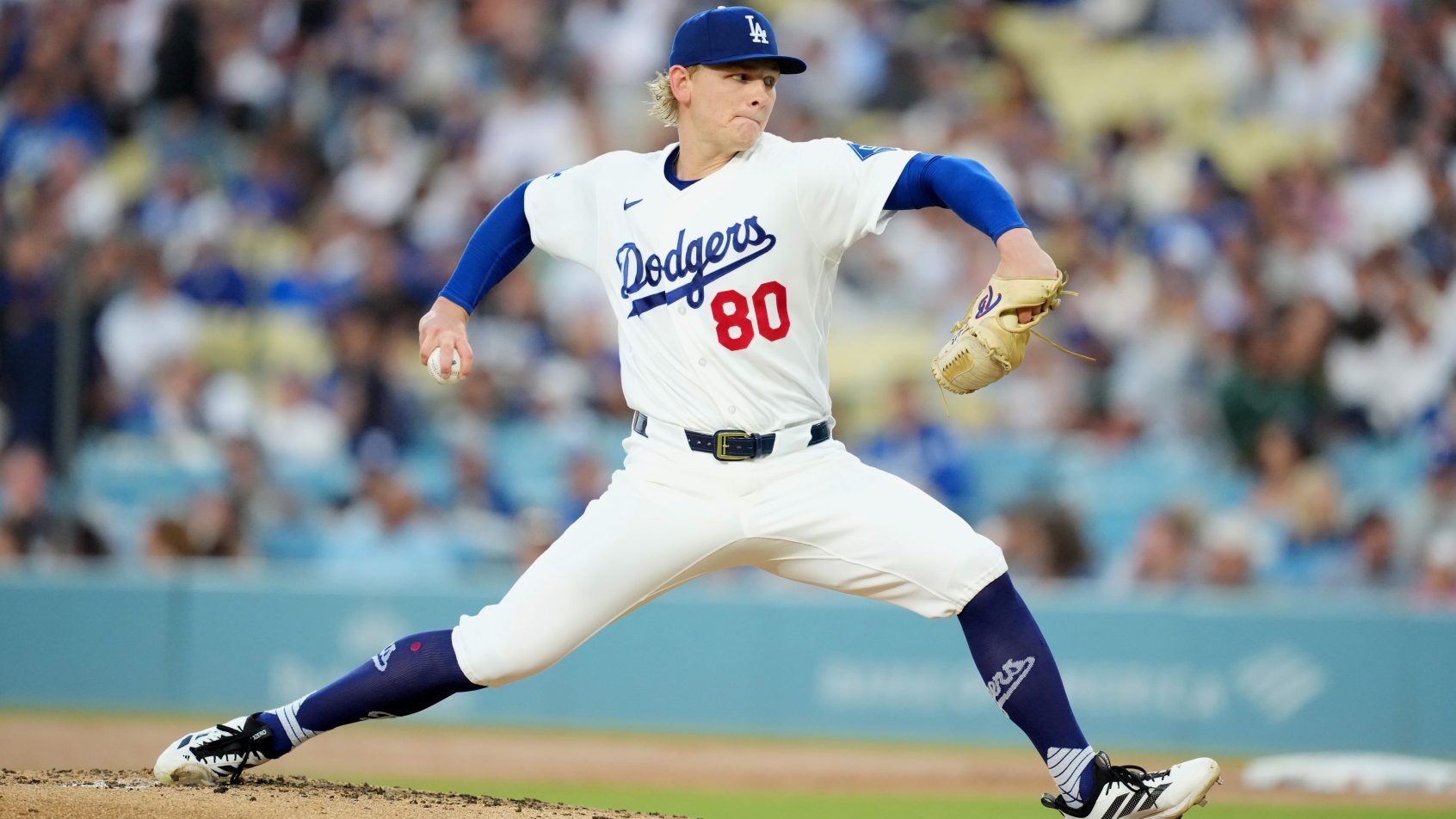 Emmet Sheehan throwing a pitch for the Dodgers in the 2026 MLB season.