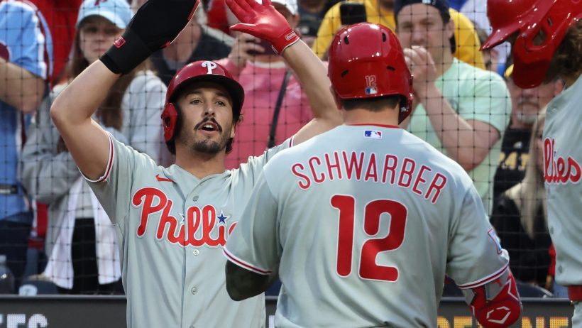 Kyle Schwarber and Garrett Stubbs with the Philadelphia Phillies.