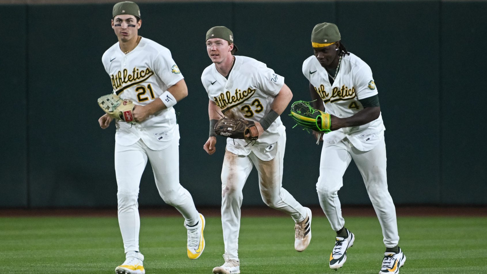 The Athletics outfield after a win