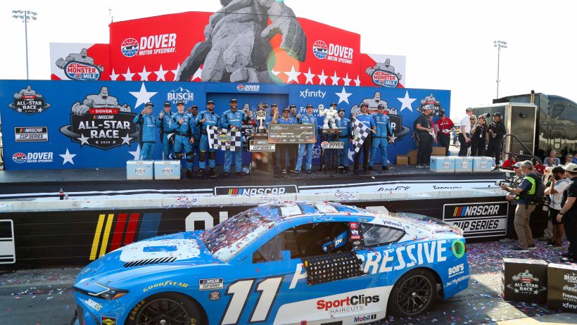 Denny Hamlin in Victory Lane at Dover Motor Speedway (2026).