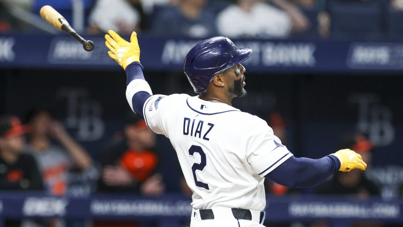 Yandy Diaz rips a double versus the Orioles during a Rays victory.