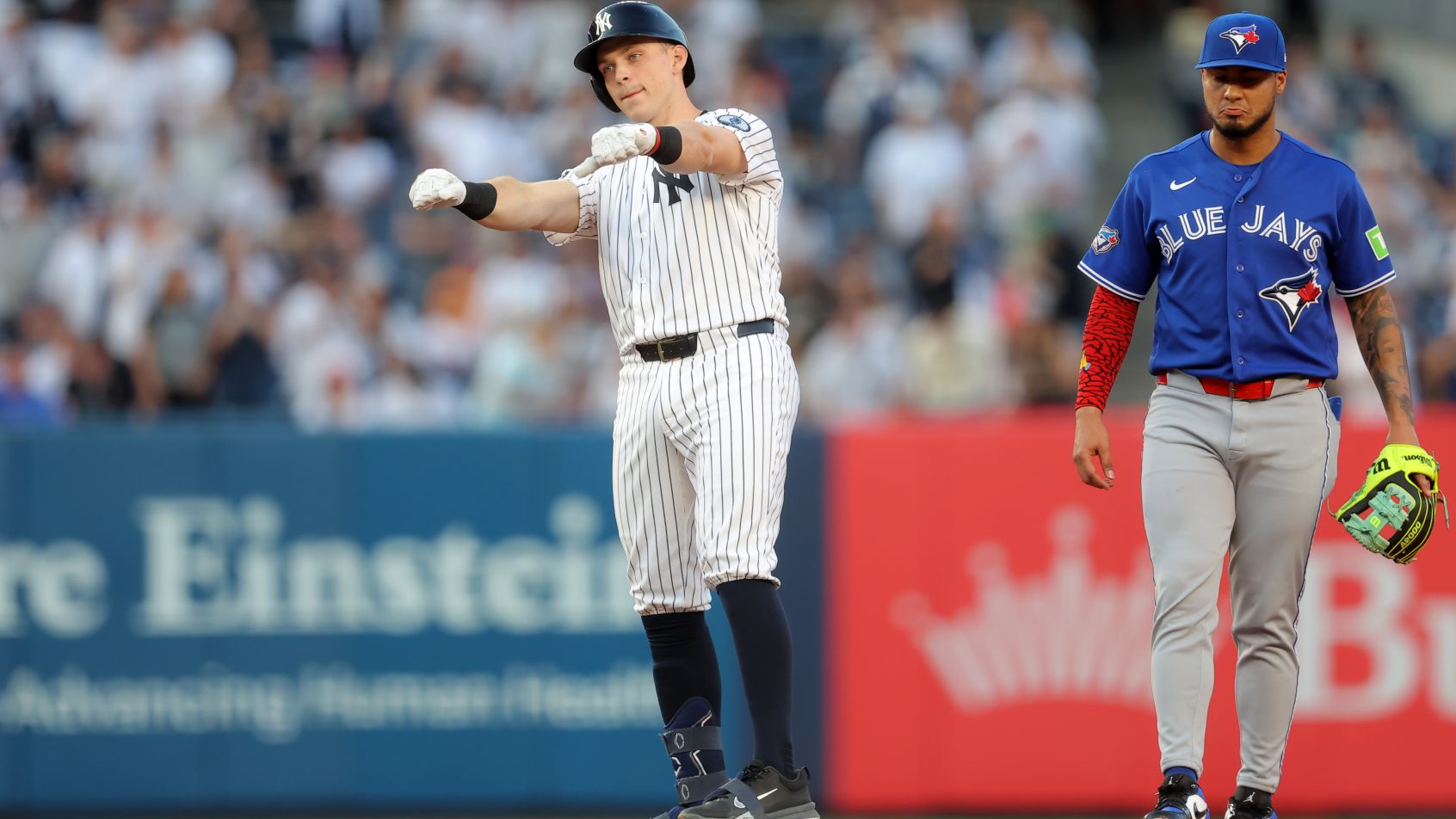 Ben Rice reacts after a hit.