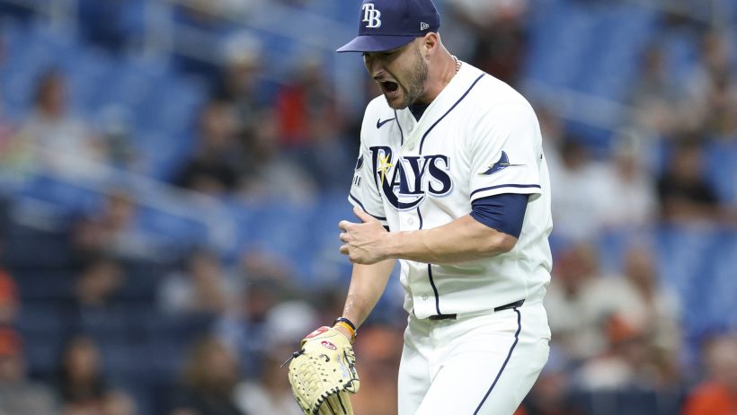 Shane McClanahan celebrates a strikeout versus the Orioles.