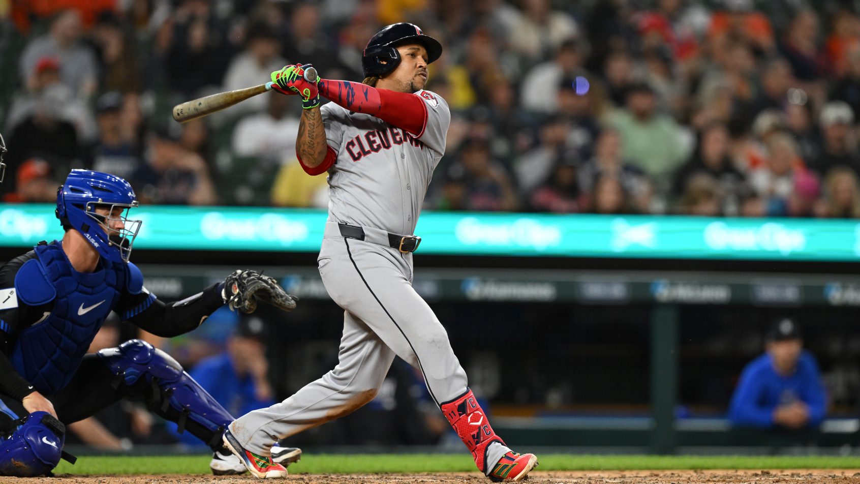 Jose Ramirez batting for the Cleveland Guardians