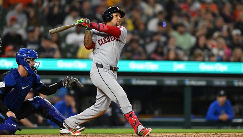 Jose Ramirez batting for the Cleveland Guardians