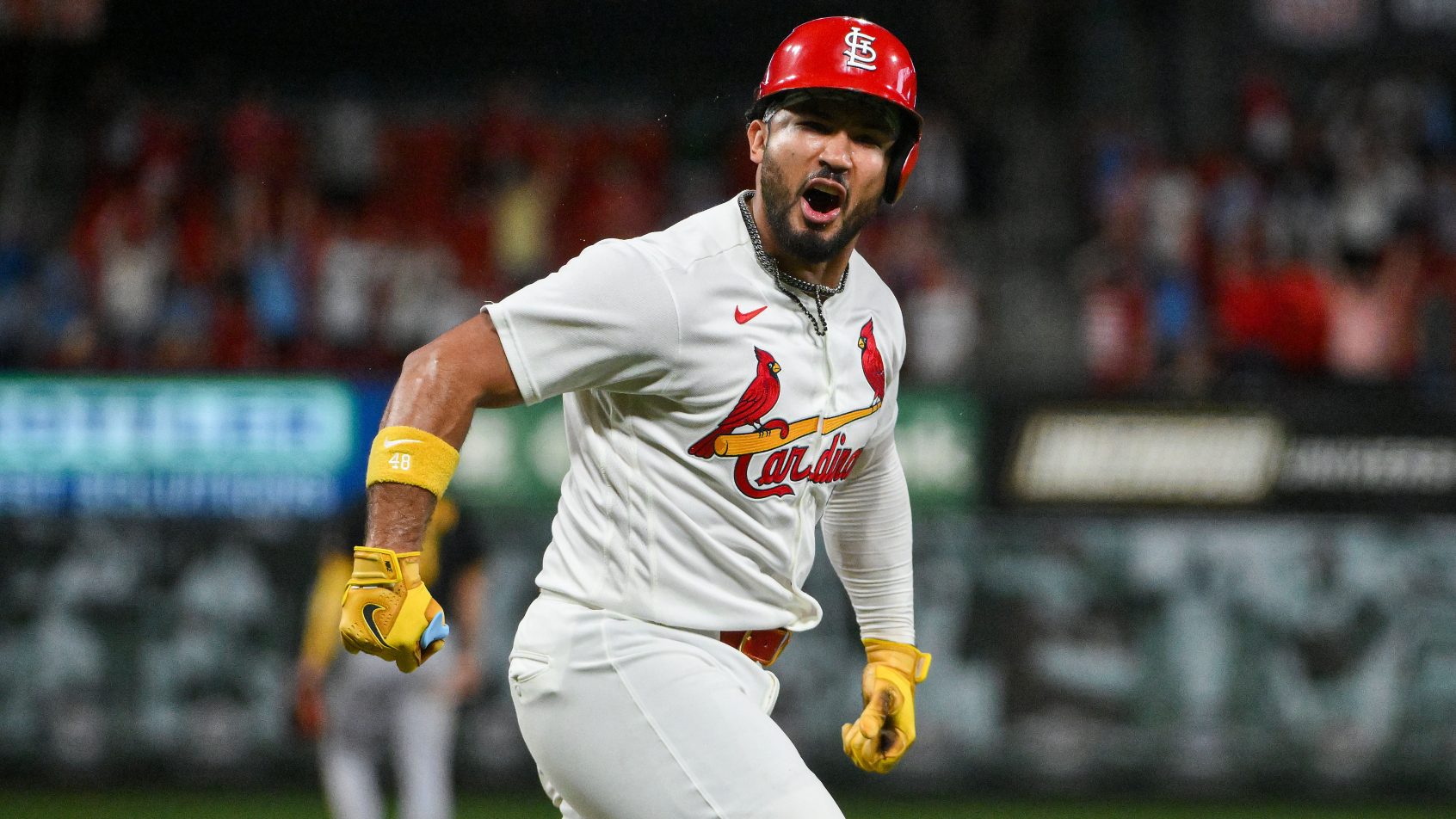 Ivan Herrera is hyped after a big hit