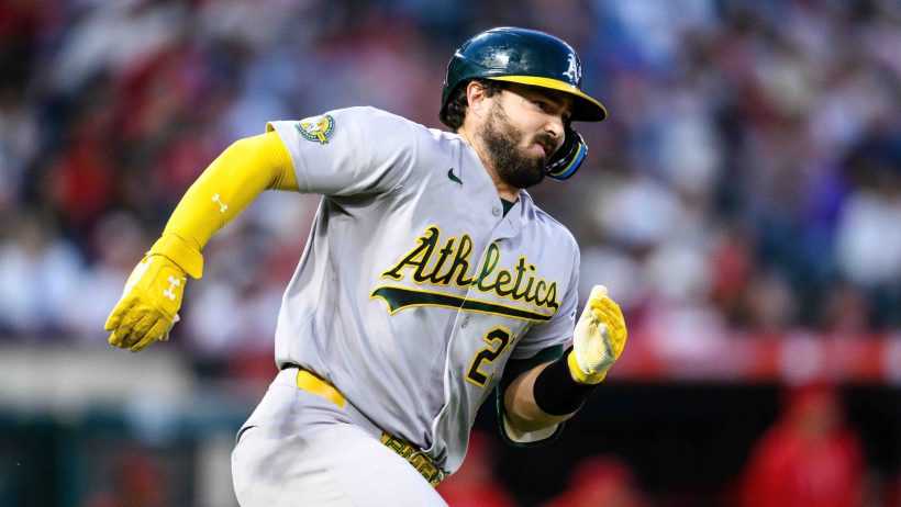 Shea Langeliers running the bases with the A's