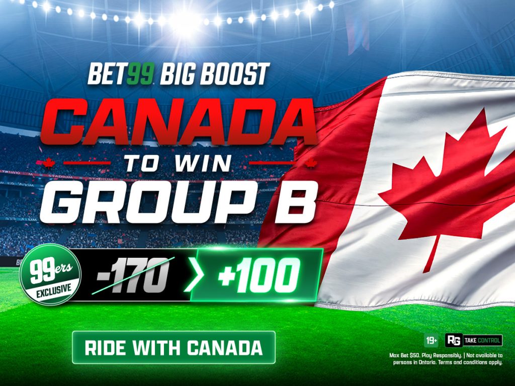 BET99 Canada to Win Group B boost: -170 to +100