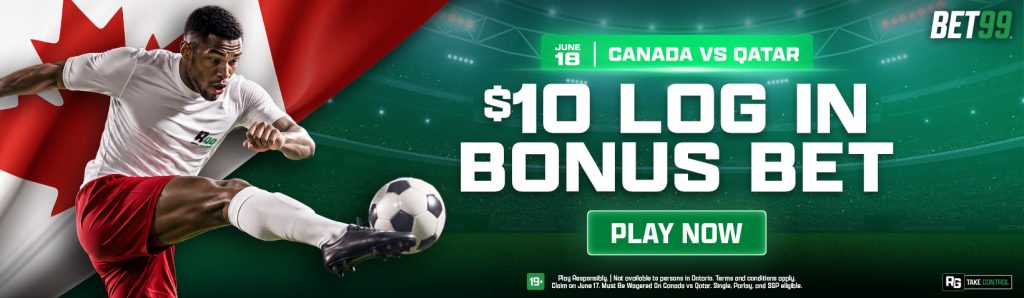BET99 $10 login bonus bet. Not available in Ontario.