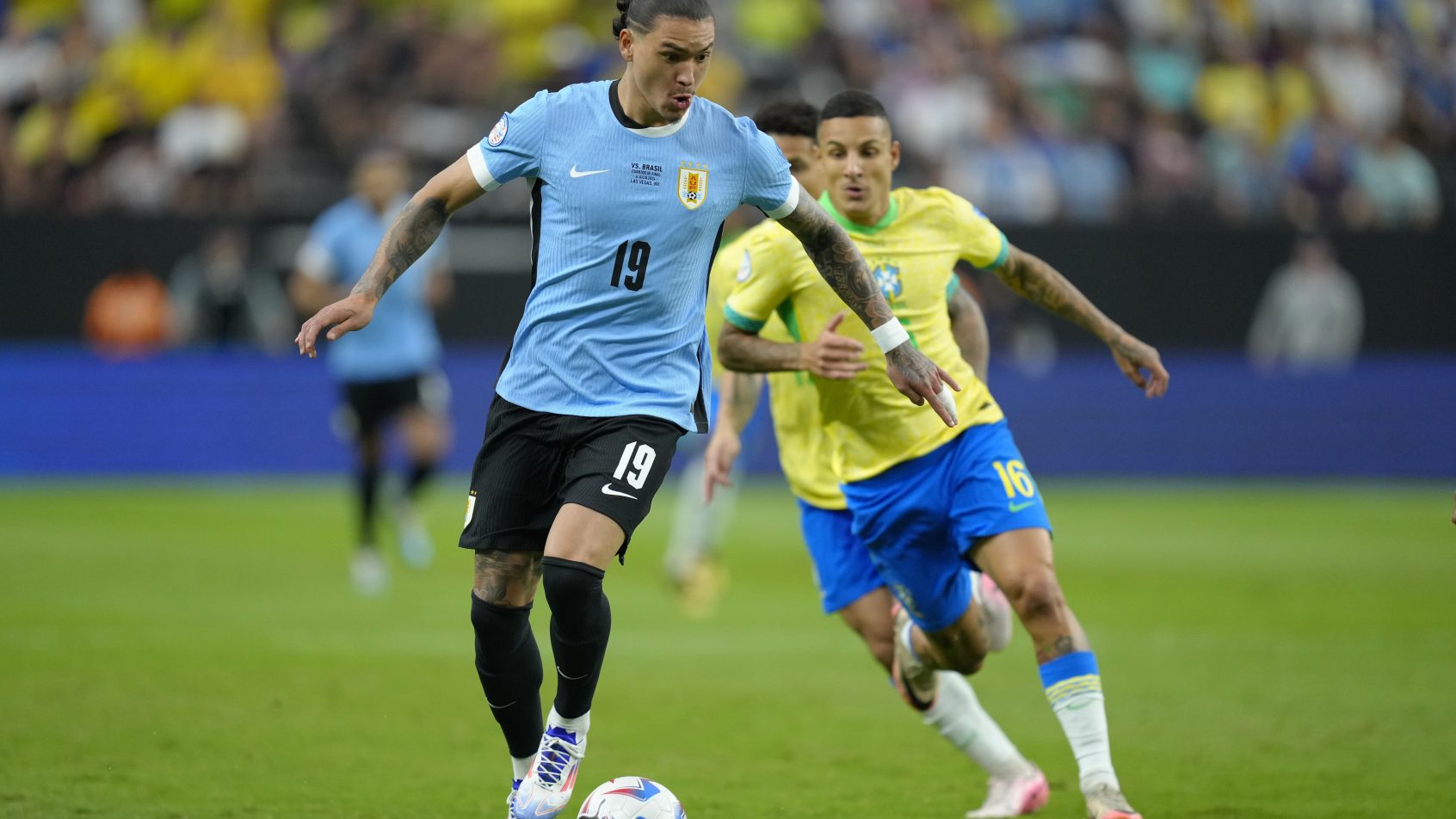 Uruguay forward Darwin Nunez controls the ball