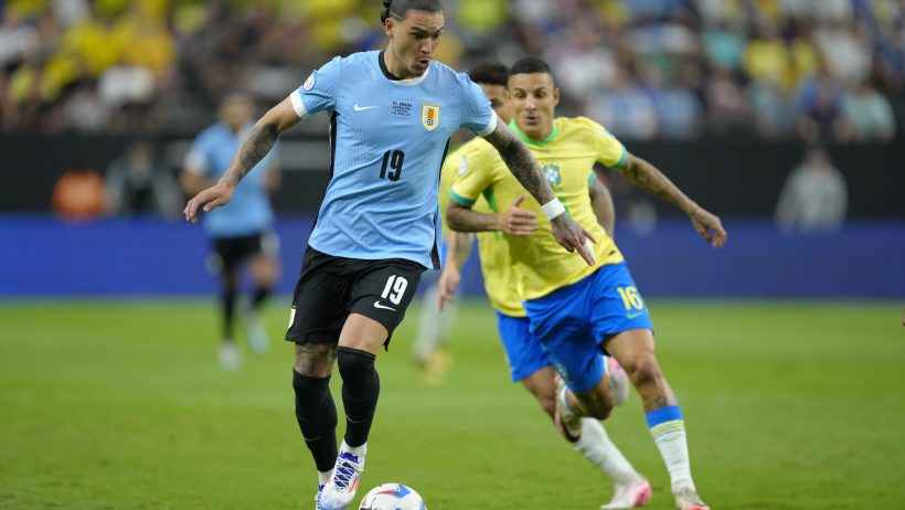Uruguay forward Darwin Nunez controls the ball