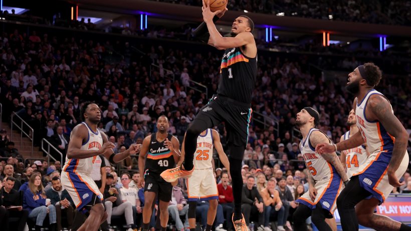 San Antonio Spurs forward Victor Wembanyama drives to the rim