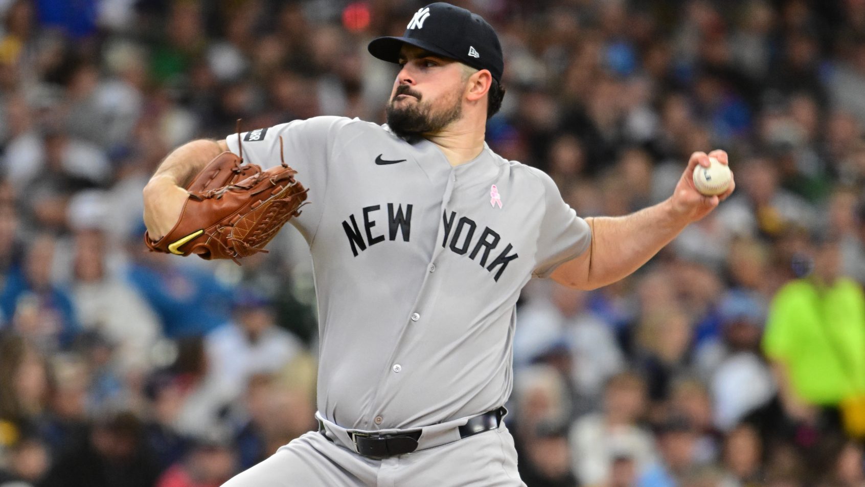 Carlos Rodon pitching for the New York Yankees.