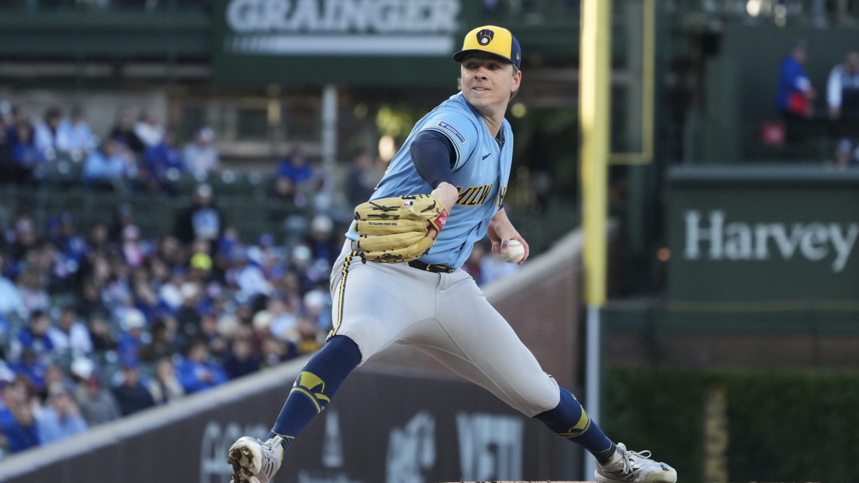 Kyle Harrison pitching for the Milwaukee Brewers.