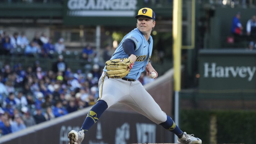 Kyle Harrison pitching for the Milwaukee Brewers.