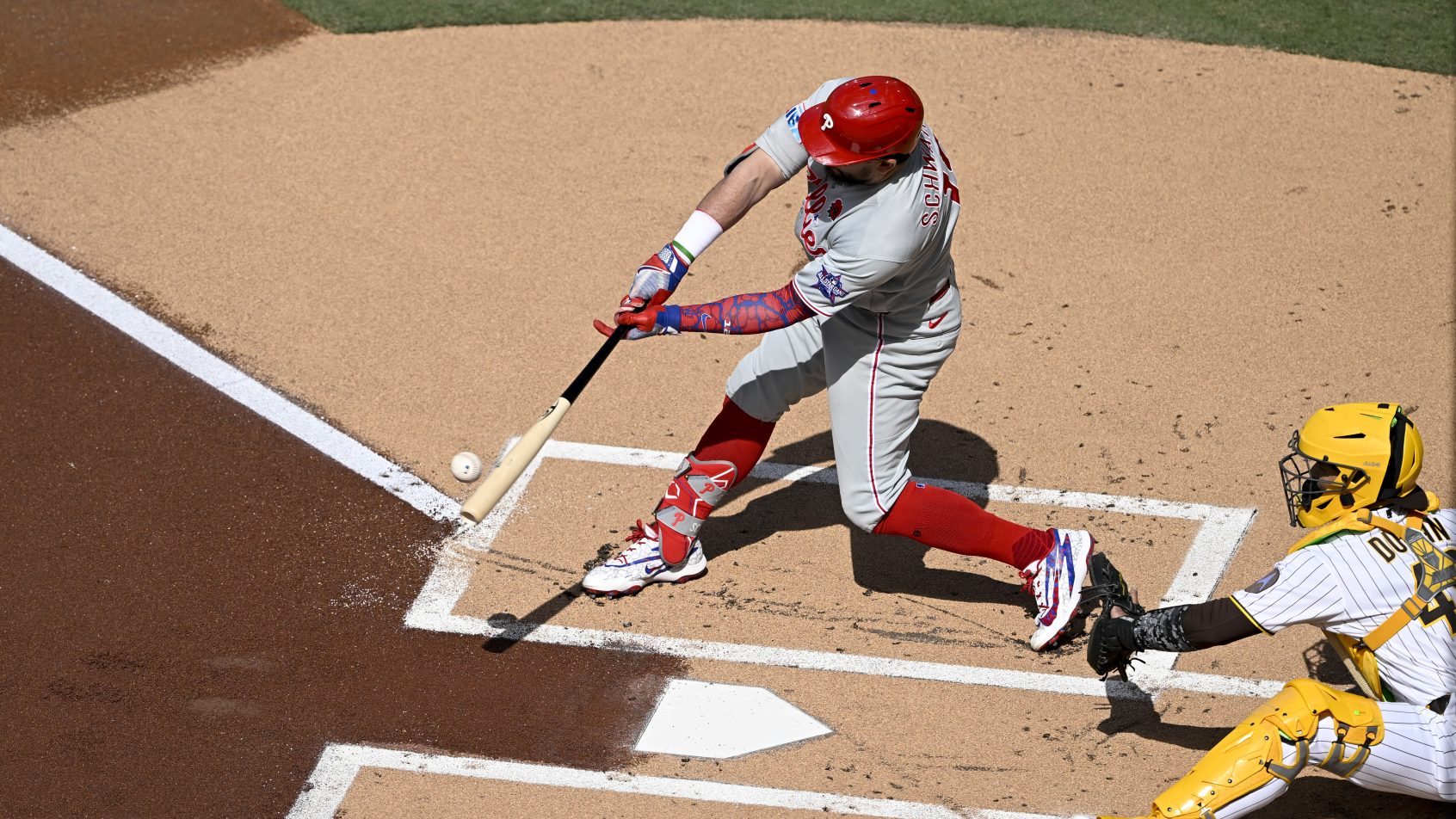 Kyle Schwarber hitting a home run with the Philadelphia Phillies