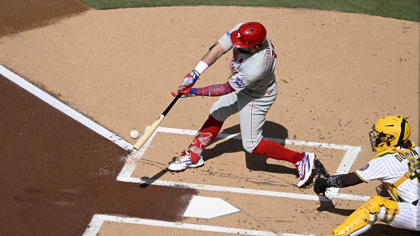 Kyle Schwarber hitting a home run with the Philadelphia Phillies