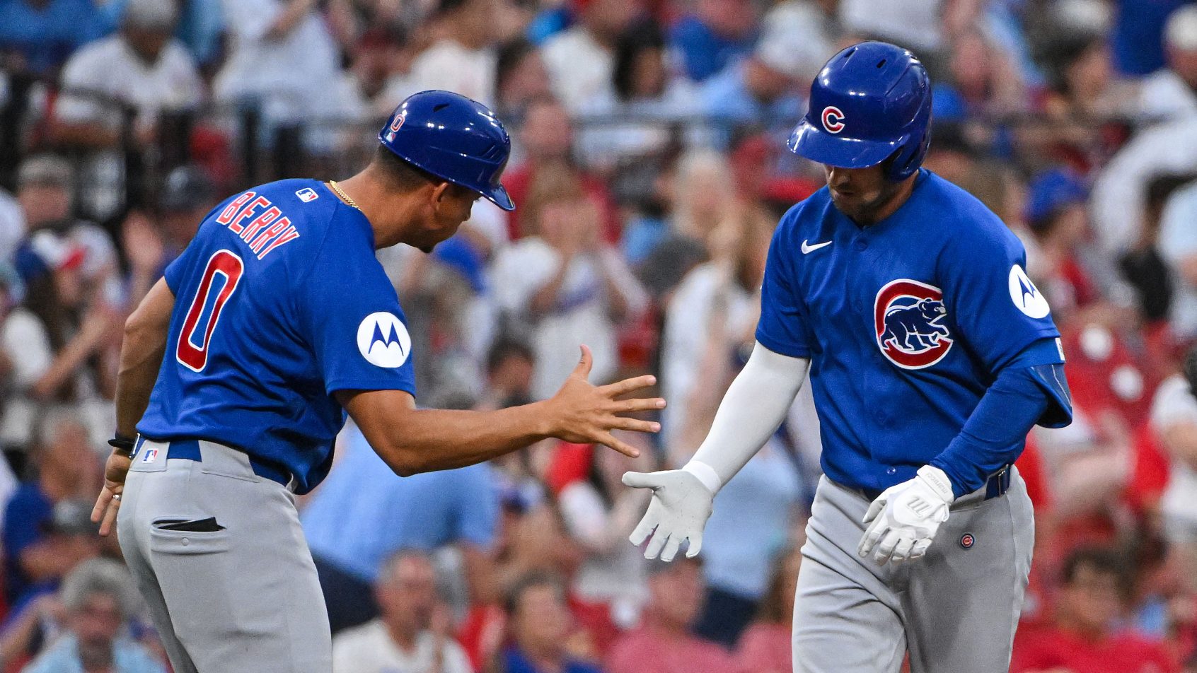 Alex Bregman celebrates a home run with the Chicago Cubs