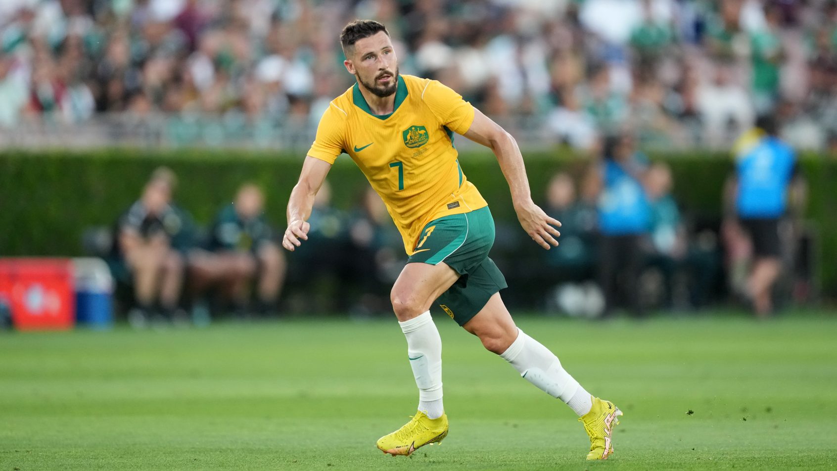 Matthew Leckie playing for the Australia national team.