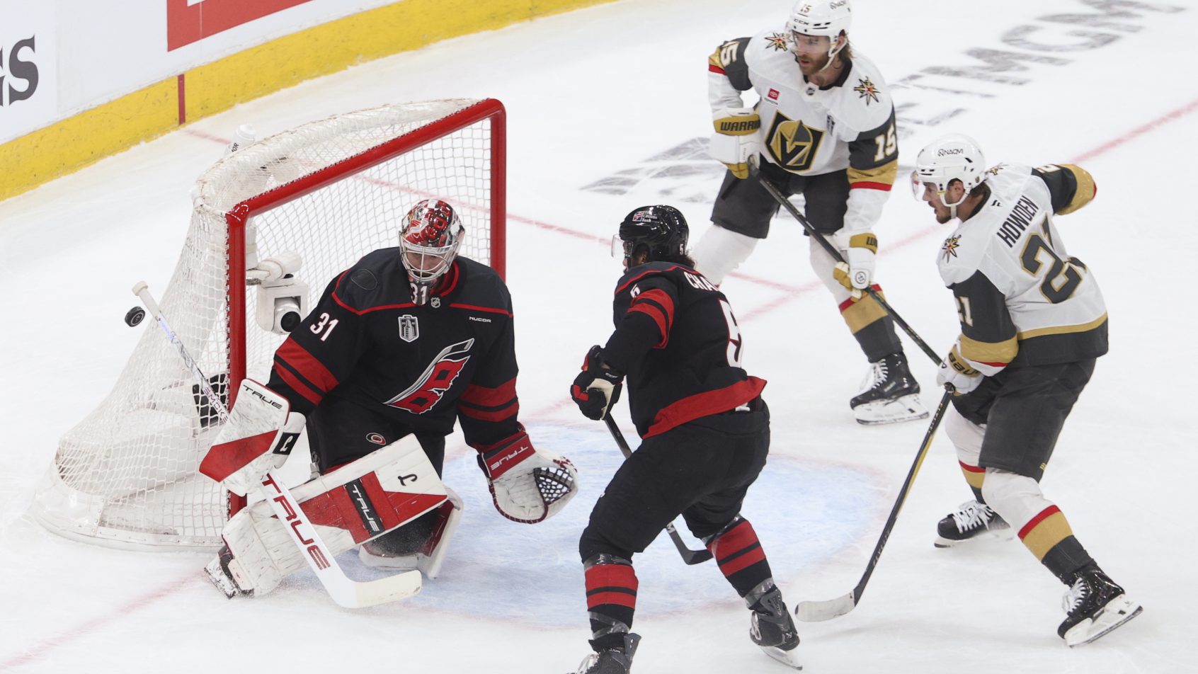 Frederik Andersen saves a puck