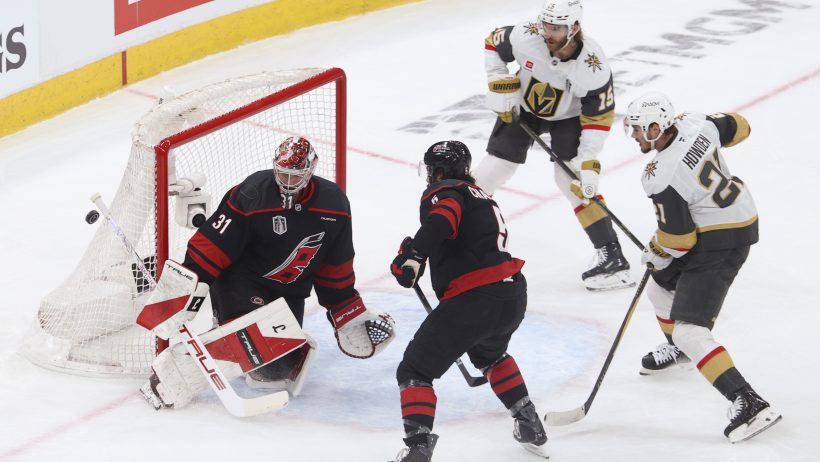 Frederik Andersen saves a puck