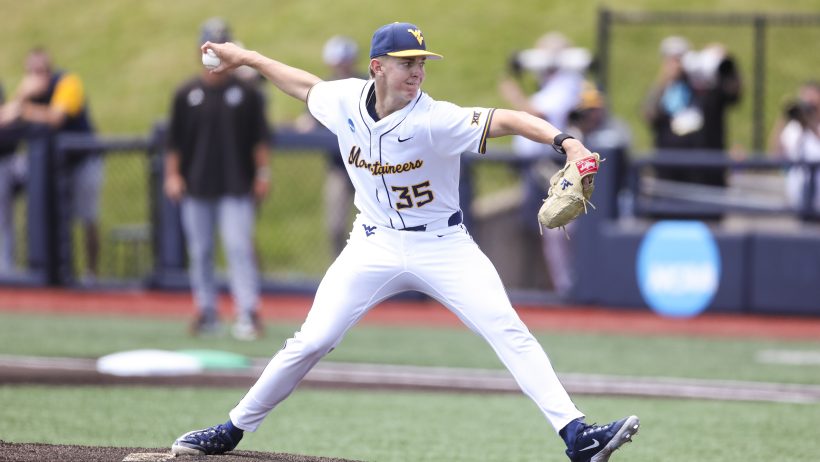 Chansen Cole delivers a pitch versus Cal Poly in a Super Regional game.