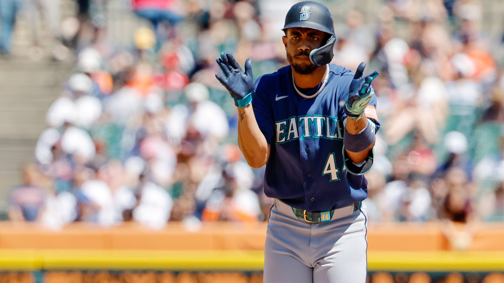 Julio Rodriguez playing for the Seattle Mariners.