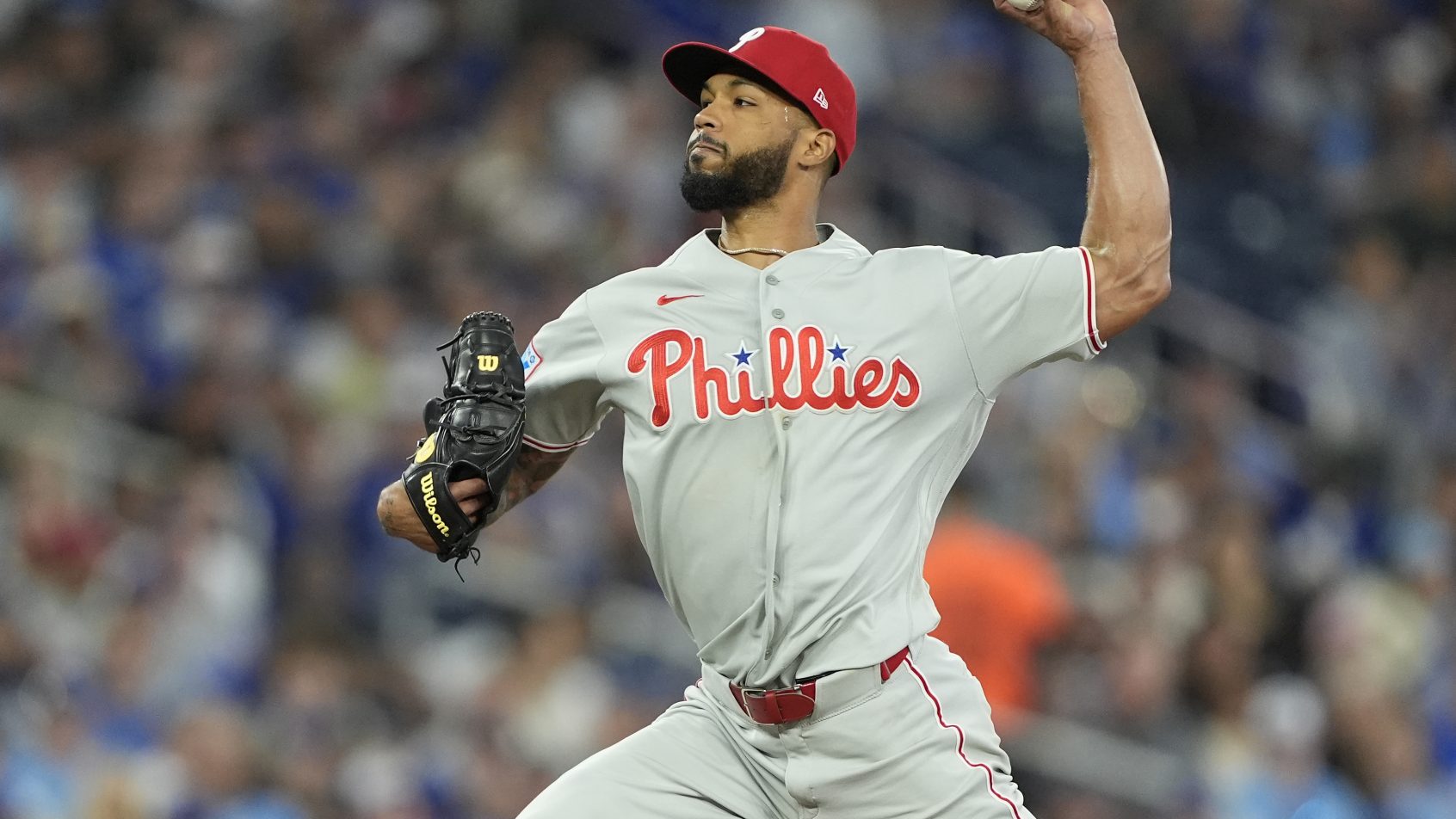 Cristopher Sanchez delivers a pitch versus the Blue Jays.