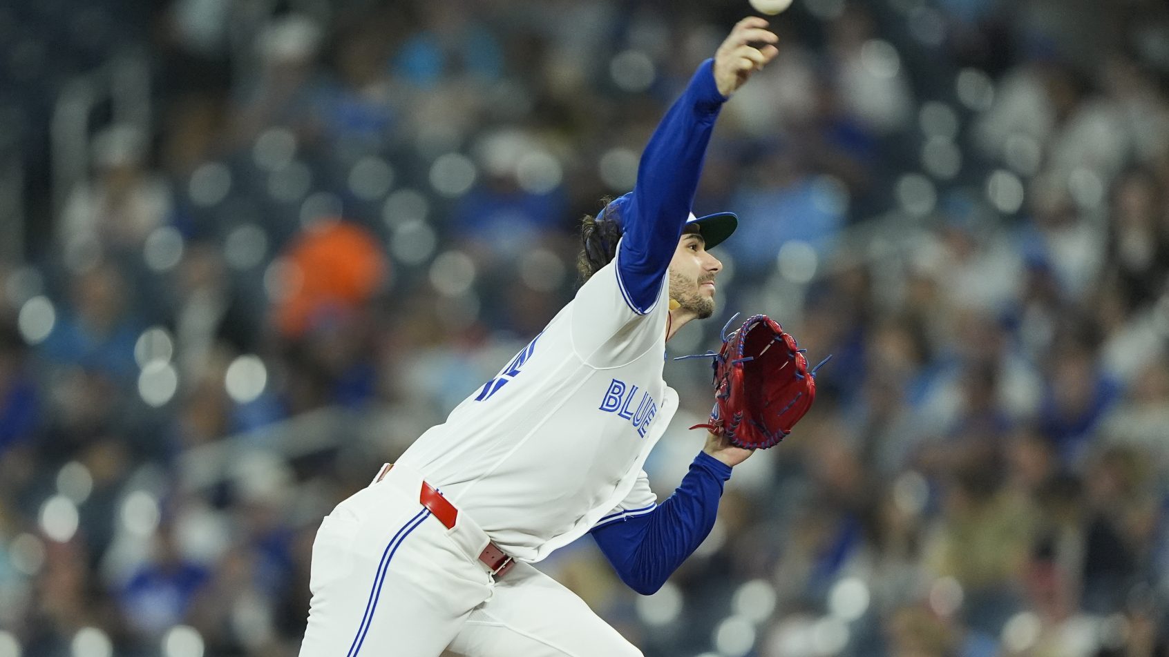 Dylan Cease fires a pitch against the Phillies in a game in Toronto.