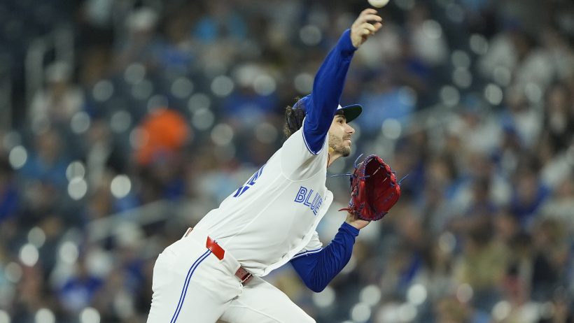 Dylan Cease fires a pitch against the Phillies in a game in Toronto.