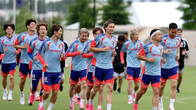 The Japan national soccer team in training ahead of their World Cup opener vs Netherlands.