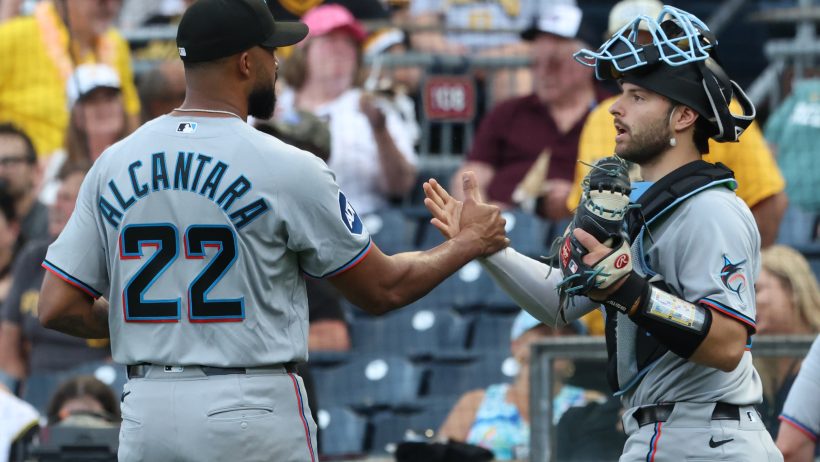 Sandy Alcantara celebrates his 1000th career strikeout.