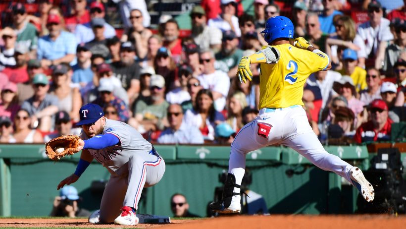 Jake Burger and Isiah Kiner-Falefa in Rangers vs Red Sox in MLB.