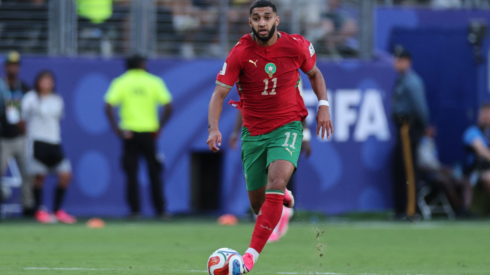 Ismael Saibari playing for Morocco in the 2026 FIFA World Cup.