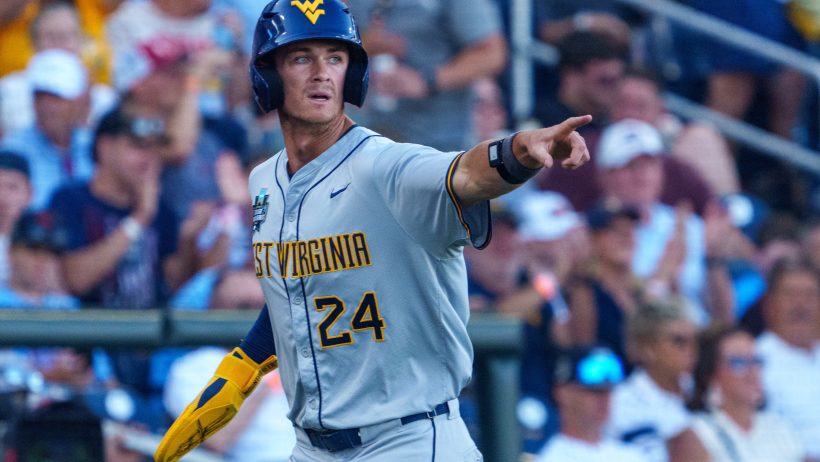 Ben Lumsden celebrates a run at the College World Series.
