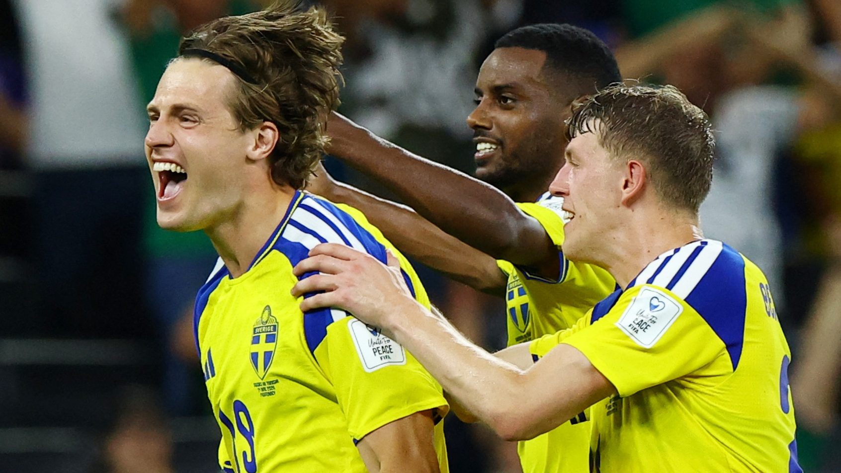 Sweden players celebrating a goal