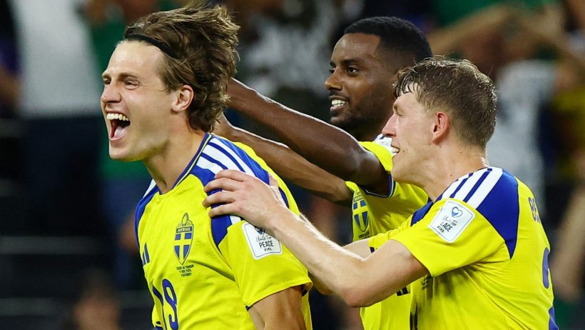 Sweden players celebrating a goal