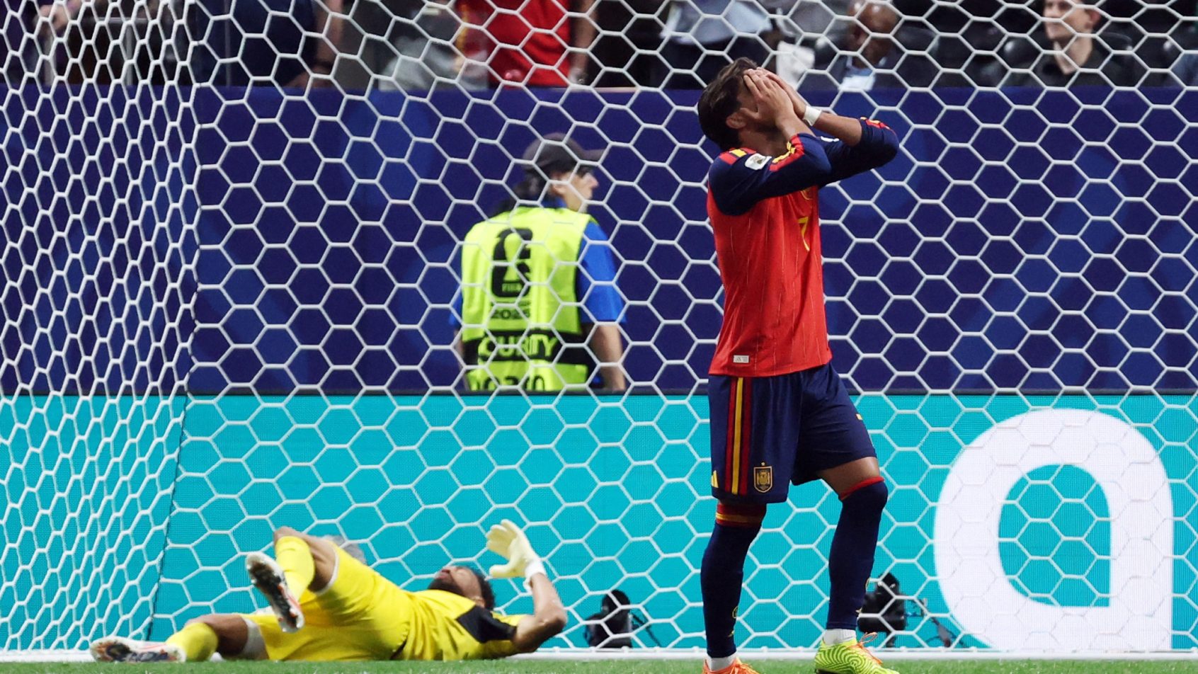 Spain's Ferran Torres reacts after failing to score