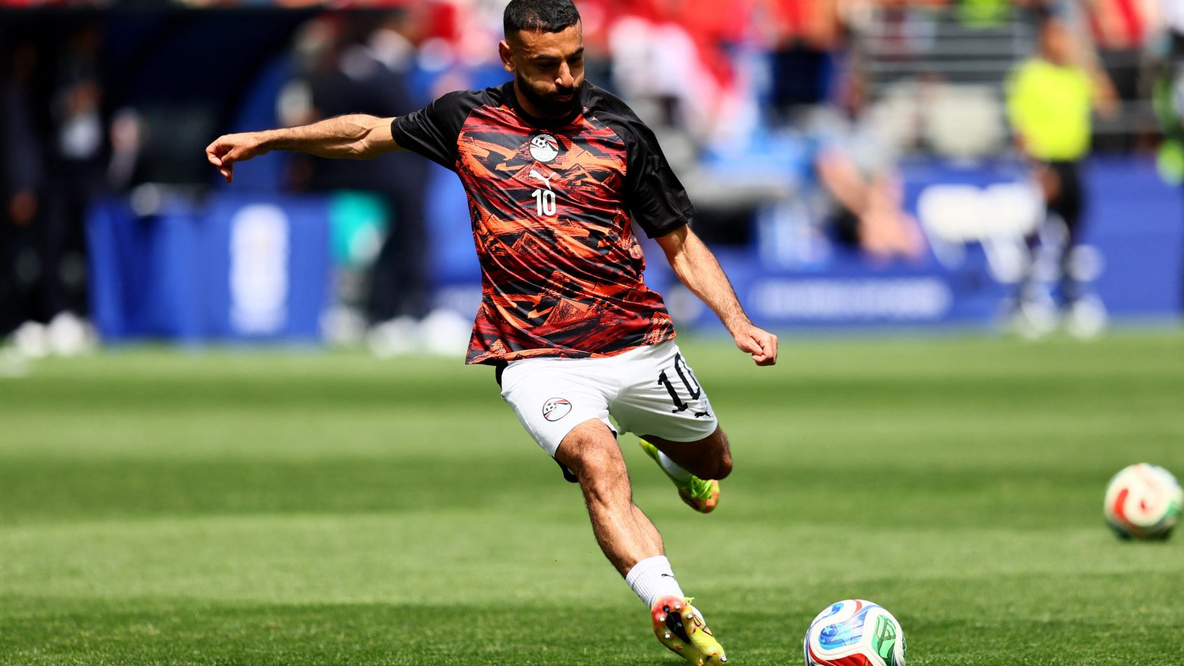 Mohamed Salah warming up for Egypt ahead of the 2026 FIFA World Cup.