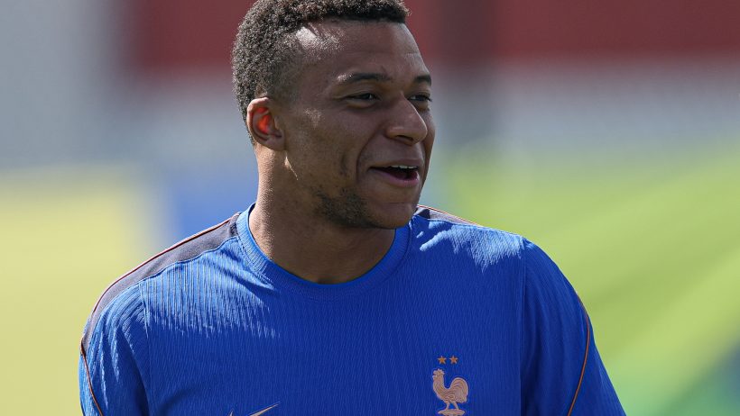 Kylian Mbappe has a laugh during a training session prior to France's World Cup opener.