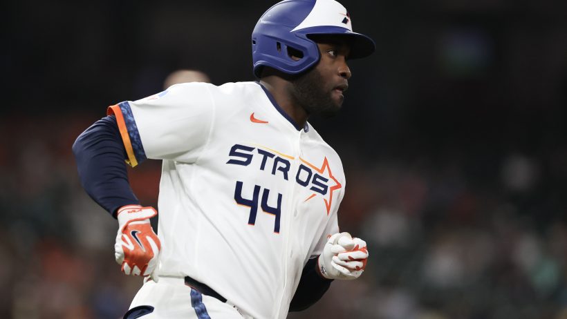 Houston Astros designated hitter Yordan Alvarez rounding the bases
