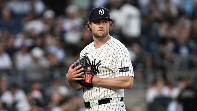 Gerrit Cole heads back to the dugout in a game versus the White Sox.