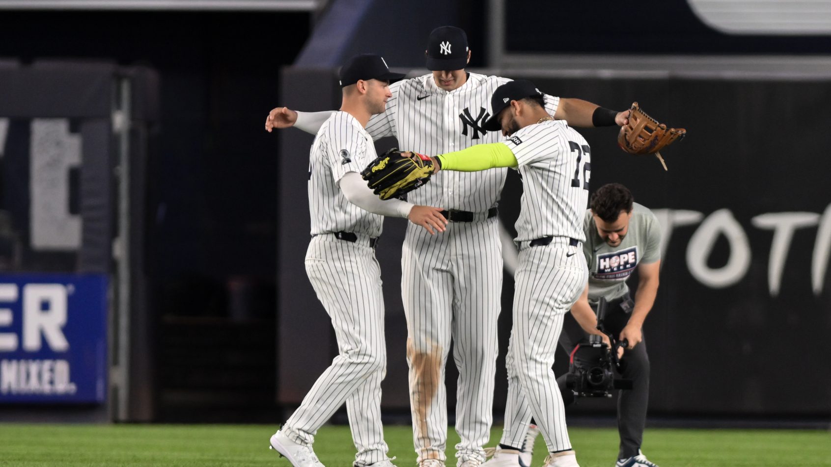 The Yankees celebrate a win