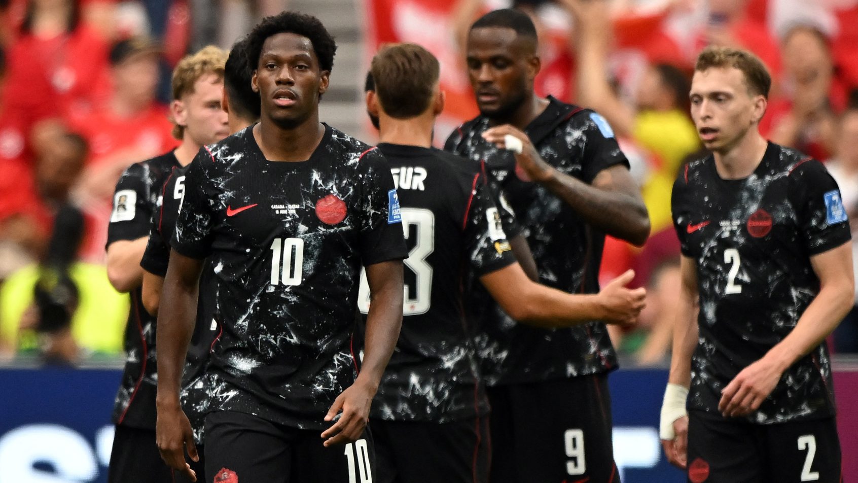 Canada's Jonathan David celebrates goal after the match