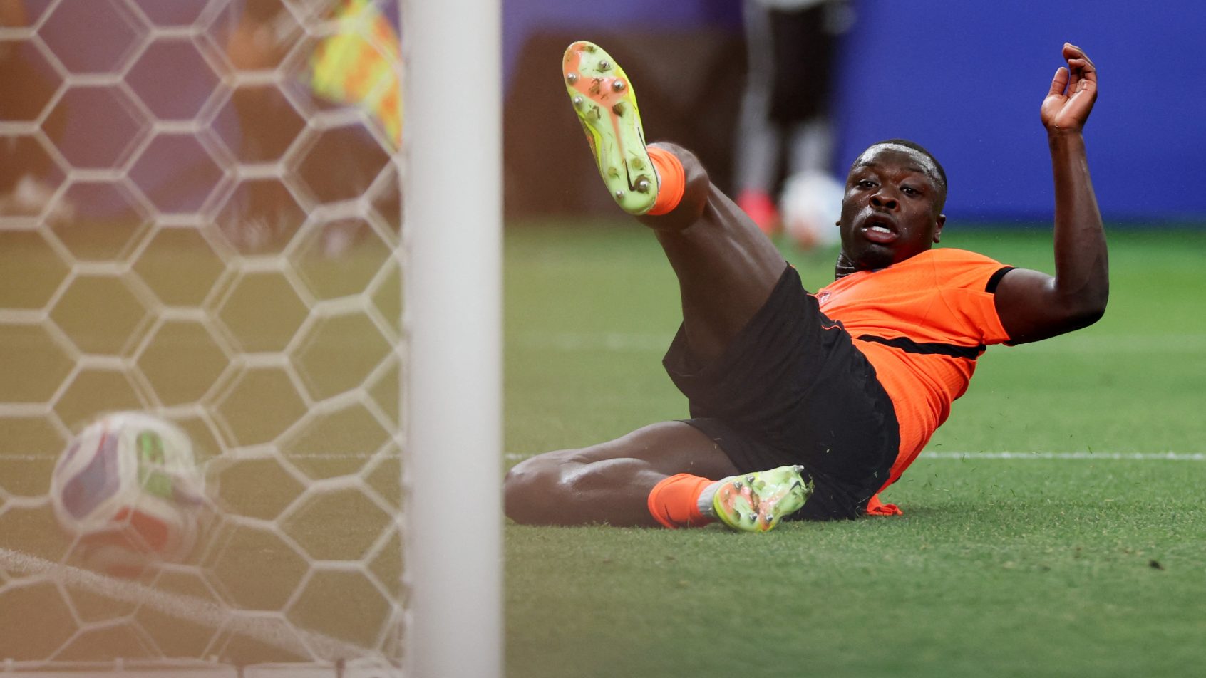 Netherlands' Brian Brobbey scoring a goal