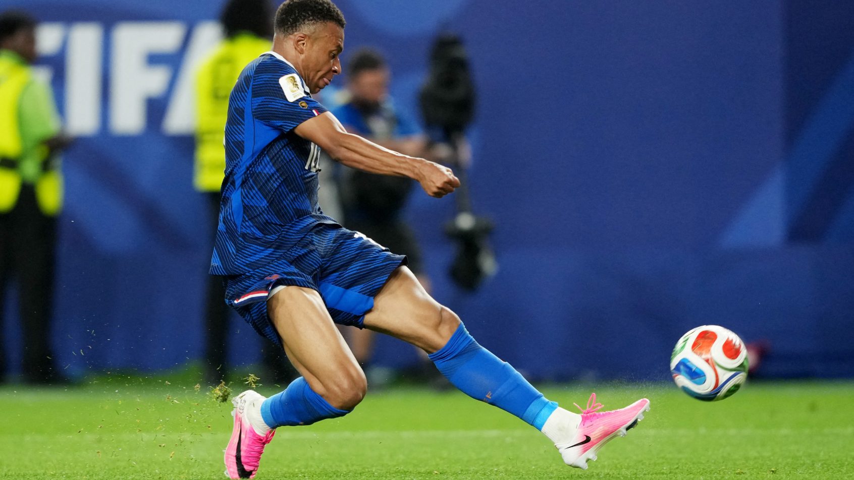 France's Kylian Mbappe taking a shot