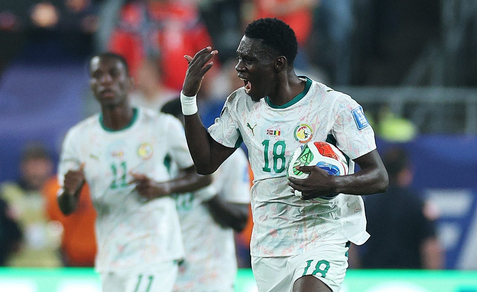 Ismaila Sarr celebrating for Senegal in the 2026 FIFA World Cup.