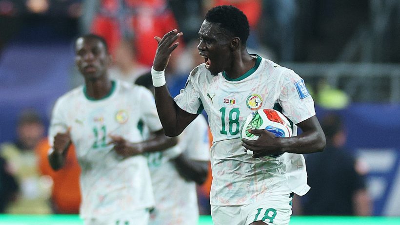 Ismaila Sarr celebrating for Senegal in the 2026 FIFA World Cup.