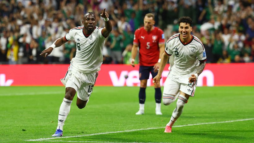 Julian Quinones celebrates a goal vs Czechia at the FIFA World Cup.